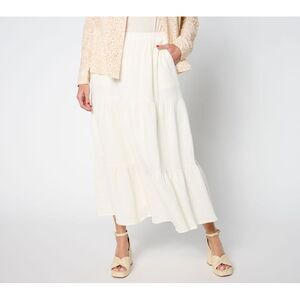 Studio Park Women's Petite Skirt 2XP Cotton Gauze Tiered White A678437